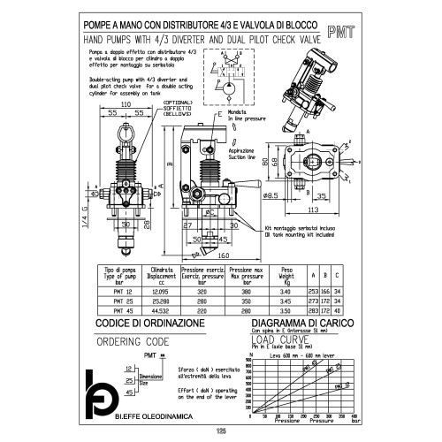 PMT 25 hand pumps with 4/3 diverter and dual pilot check valve