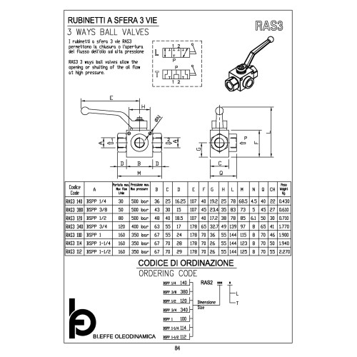 RAS3-340 3/4" 3 ways ball valve