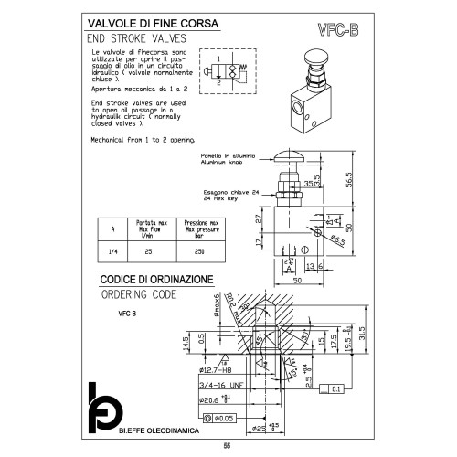 VFC-B 1/4" end stroke valve + block