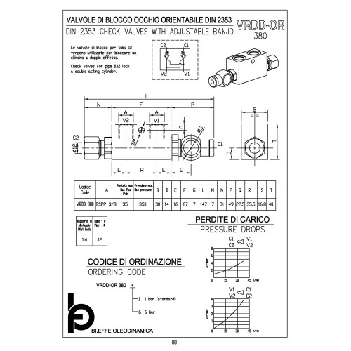 VRDD 380 3/8" din 2353 check valve with adjustable banjo