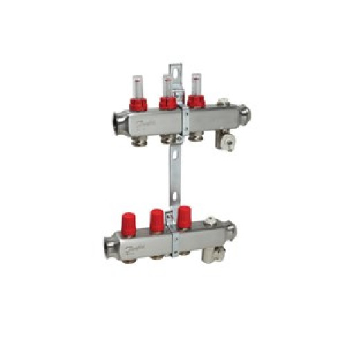 088U0753 SSM 3F Automated Steel Collector 3 Orificed Manifold Set, Flow, Return, Stainless, With Flowmeter, On Air vents 088U0753 SSM 3F Automated Steel Collector 3 Orificed Manifold Set, Flow, Return, Stainless, With Flowmeter, On Air vents