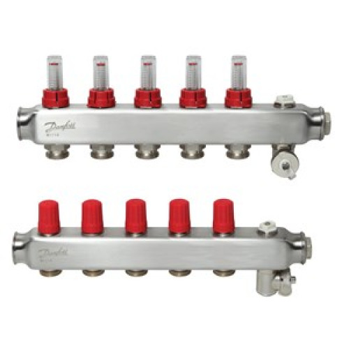 088U0755 SSM 5F Automated Steel Collector 5 Mouth Manifold Set, Flow, Return, Stainless, With Flowmeter, On Air vents