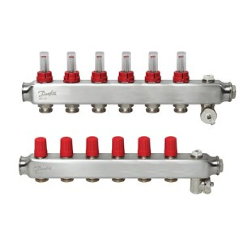 088U0756 SSM 6F Automated Steel Collector 6 Orificed Manifold Set, Flow, Return, Stainless, With Flowmeter, On Air vents 088U0756 SSM 6F Automated Steel Collector 6 Orificed Manifold Set, Flow, Return, Stainless, With Flowmeter, On Air vents