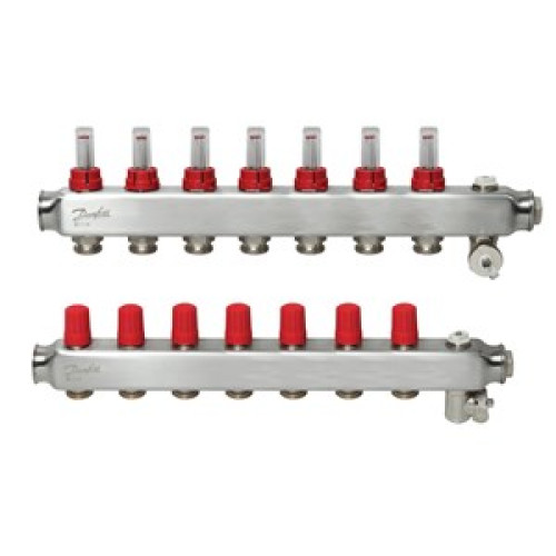 088U0757 SSM 7F Automated Steel Collector 7 Orifice manifold set, Flow, Return, Stainless, With Flowmeter, On Air vents