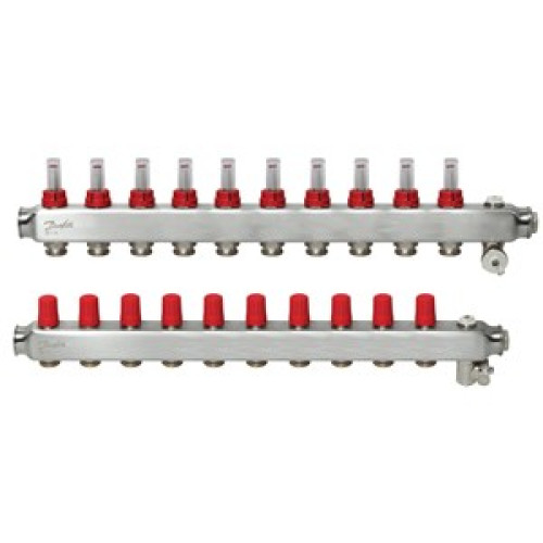 088U0760 SSM 10F Automated Steel Collector 10 Mouth manifold set, Flow, Return, Stainless, With Flowmeter, On Air vents