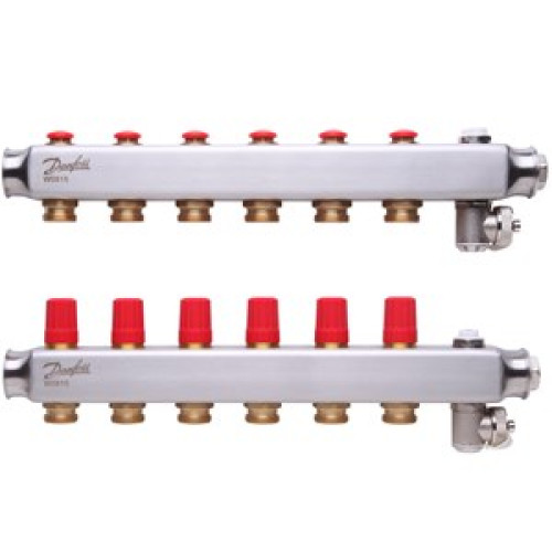 088U0806 SSM 6 Steel Collector without Flowmeter Suitable for Automation 6 Orifice manifold set, Flow, Return, Stainless Steel, On Air vents