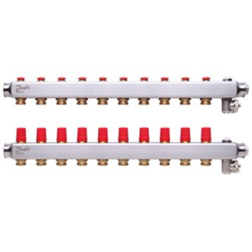088U0810 SSM 10 Automated Steel Collector Without Flowmeter 10 Orifice manifold set, Flow, Return, Stainless Steel, On Air vents