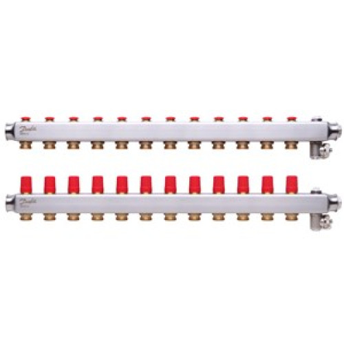 088U0812 SSM 12 Steel Collector Without Flowmeter Suitable for Automation 12 Orifice manifold set, Flow, Return, Stainless Steel, On Air vents