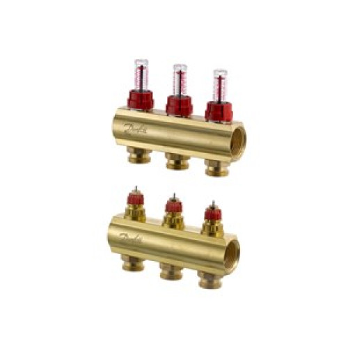 088U0523 FHF 3F Collector with Flowmeter Suitable for Automation 3 Mouth Manifold Set, Flow, Return, Brass