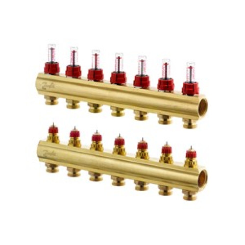 088U0527 FHF 7F Collector with Flowmeter Suitable for Automation 7 Mouth manifold set, Flow, Return, Brass 088U0527 FHF 7F Collector with Flowmeter Suitable for Automation 7 Mouth manifold set, Flow, Return, Brass