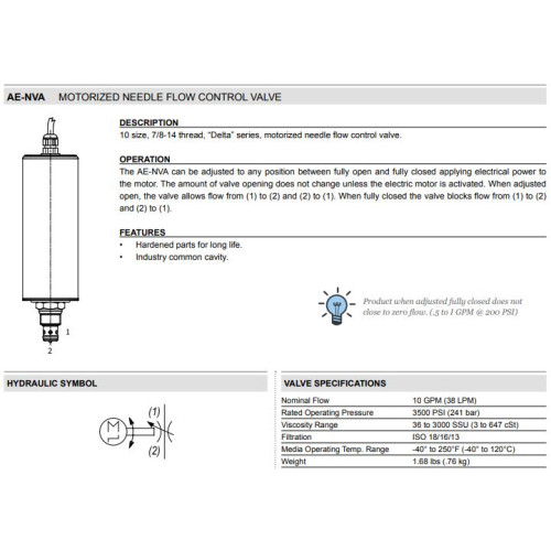 AE-NVA FLOW RESTRICTORS (NEEDLE VALVES) Motorized Regulator