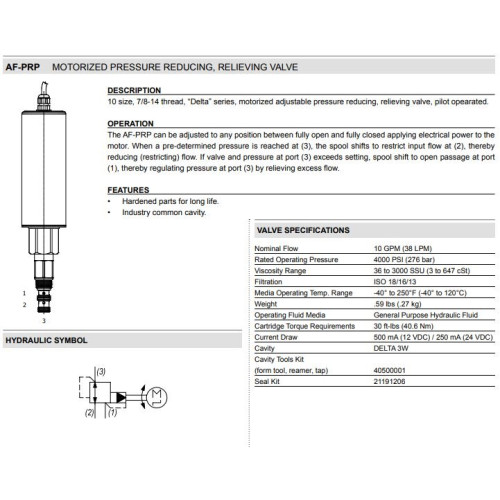 AF-PRP PRESSURE REDUCING Motorized Control