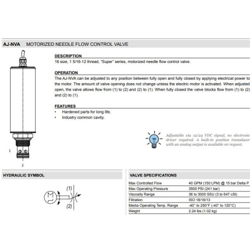 AJ-NVA FLOW RESTRICTORS (NEEDLE VALVES) Motorized Regulator