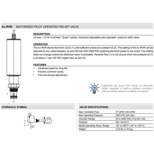 AJ-RVR RELIEF Motorized Pressure Control