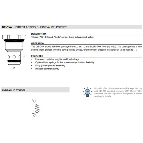 DE-CVA STANDARD Mechanical Directional Check Valve