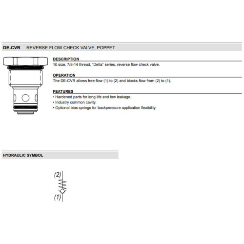 DE-CVR REVERSE FLOW Mechanical Directional Check Valve