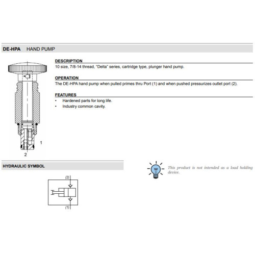 DE-HPA SIDE TO NOSE Hand Pump Mechanical Flow Valve