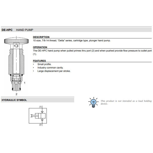 DE-HPC NOSE TO SIDE Hand Pump Mechanical Flow Valve