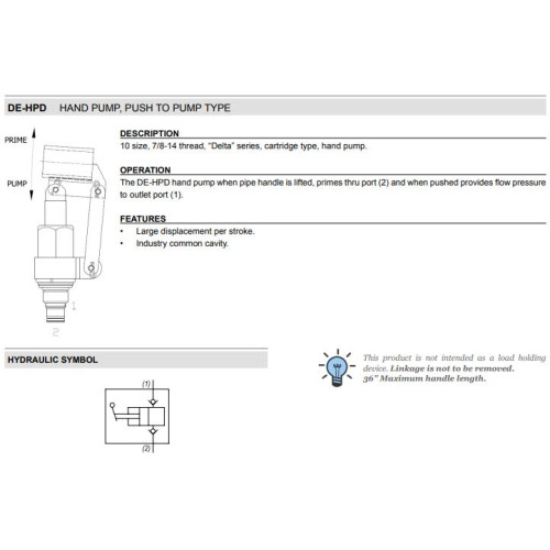DE-HPD NOSE TO SIDE Hand Pump Mechanical Flow Valve