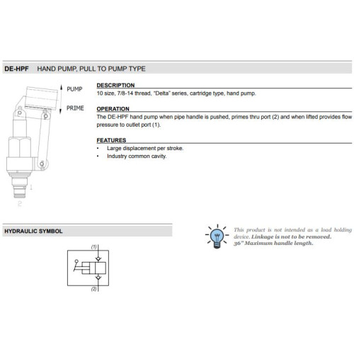 DE-HPF NOSE TO SIDE Hand Pump Mechanical Flow Valve