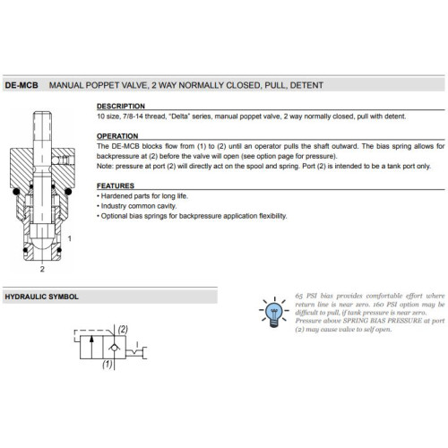 DE-MCB 2W2P NC - PULL TYPE W/DETENT Mechanical Directional Valve Manuel Operated