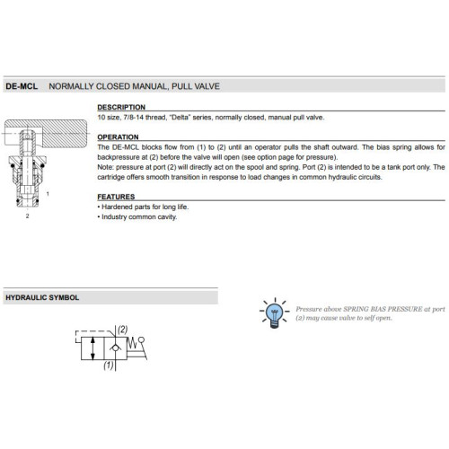 DE-MCL 2W2P NC - PULL TYPE W/LEVER Mechanical Directional Valve Manuel Operated