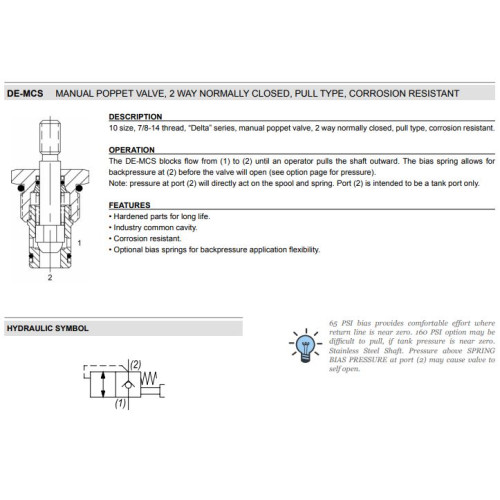 DE-MCS 2W2P NC - PULL TYPE Mechanical Directional Valve Manuel Operated