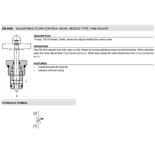 DE-NVA FLOW RESTRICTORS Needle Mechanical Flow Valve