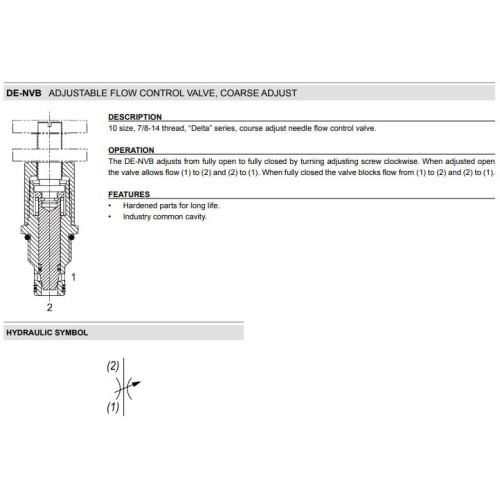 DE-NVB FLOW RESTRICTORS Needle Mechanical Flow Valve