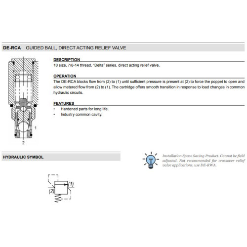 DE-RCA DIRECT ACTING Relief Mechanical Pressure Valve