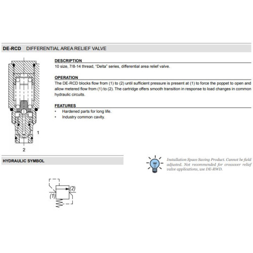 DE-RCD DIFFERENTIAL AREA Relief Mechanical Pressure Valve