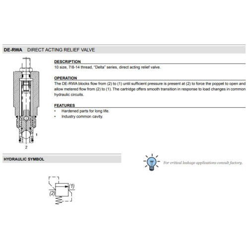 DE-RWA DIRECT ACTING Relief Mechanical Pressure Valve