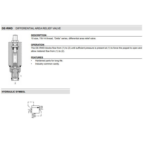 DE-RWD DIFFERENTIAL AREA Relief Mechanical Pressure Valve