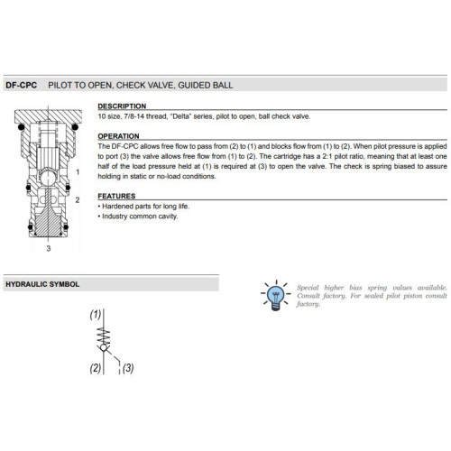 DF-CPC PILOT TO OPEN Mechanical Directional Operated Check Valve