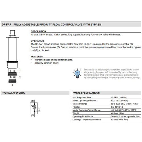 DF-FAP PRESSURE COMPENSATED - ADJUSTABLE Mechanical Priority Flow Regulator Valve