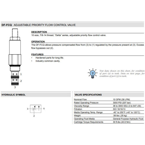 DF-FCQ PRESSURE COMPENSATED - ADJUSTABLE Mechanical Priority Flow Regulator Valve