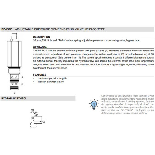 DF-PCE BYPASS Pressure Compensator Mechanical Pressure Valve