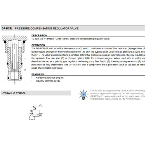 DF-PCR BYPASS Pressure Compensator Mechanical Pressure Valve