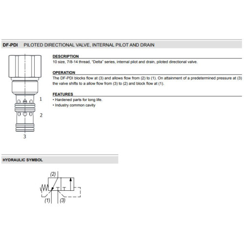 DF-PDI 3W INTERNAL PILOT & DRAIN Mechanical Directional Valve