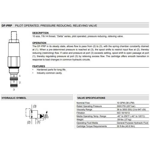 DF-PRP PILOT OPERATED Reducing/Relieving Mechanical Pressure Valve