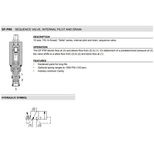 DF-PWI 3W INTERNAL PILOT & DRAIN Sequence Mechanical Pressure Valve