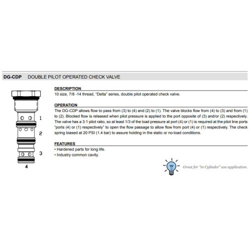 DG-CDP DOUBLE PILOT TO OPEN Mechanical Directional Operated Check Valve