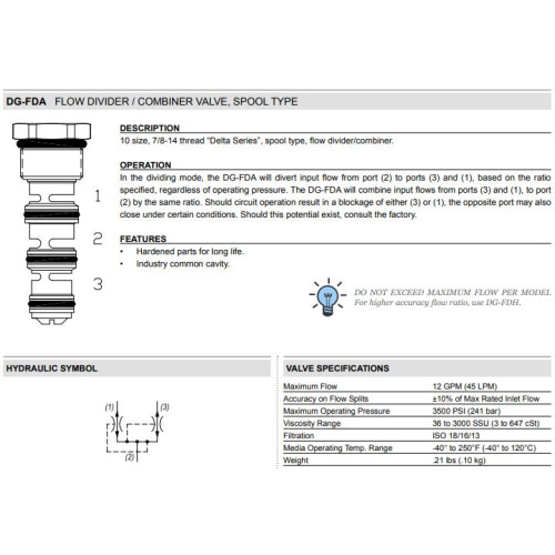 DG-FDA STANDARD ACCURACY Mechanical Valve Flow Divider/Combiners