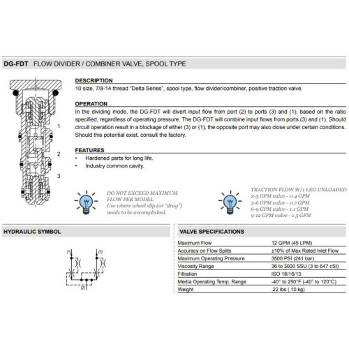 DG-FDT POSITIVE TRACTION Mechanical Valve Flow Divider/Combiners
