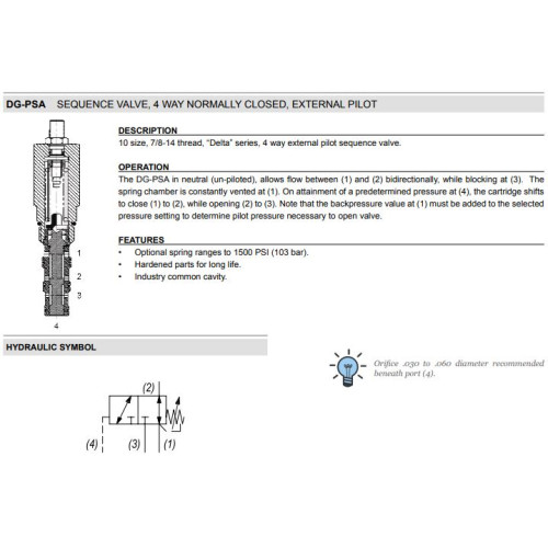 DG-PSA 3W EXTERNAL PILOT & INTERNAL DRAIN Sequence Mechanical Pressure Valve
