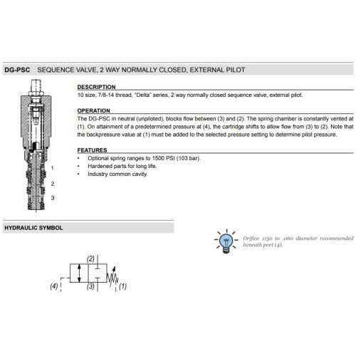 DG-PSC 2W NC - EXTERNAL PILOT & DRAIN Sequence Mechanical Pressure Valve