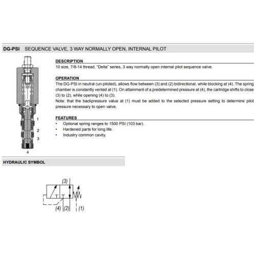 DG-PSI 3W INTERNAL PILOT & EXTERNAL DRAIN Sequence Mechanical Pressure Valve