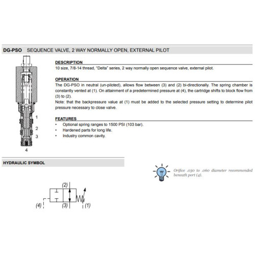 DG-PSO 2W NO - EXTERNAL PILOT & DRAIN Sequence Mechanical Pressure Valve