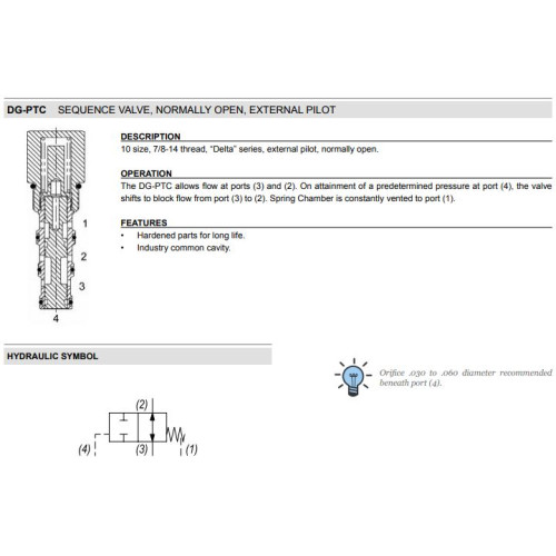 DG-PTC 2W NC - EXTERNAL PILOT & DRAIN Sequence Mechanical Pressure Valve