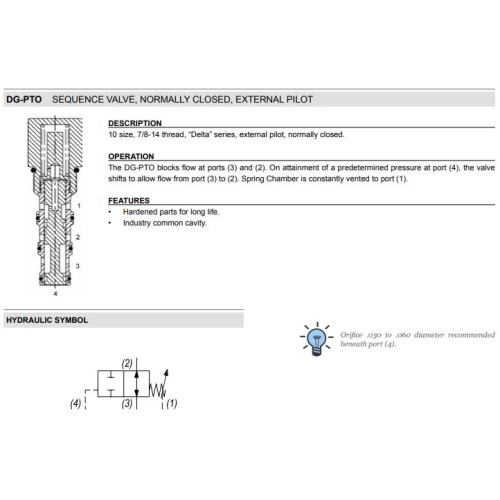 DG-PTO 2W NO - EXTERNAL PILOT & DRAIN Sequence Mechanical Pressure Valve